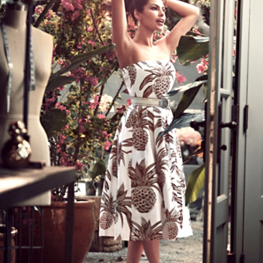 Eva Mendes pineapple midi dress.